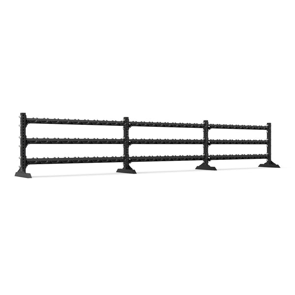 A black metal fence barrier with pointed spikes on top, reminiscent of the Vanta Series by SMAI, extends horizontally in three sections, each supported by a square base. The decorative and sturdy structure is isolated against a plain white background.