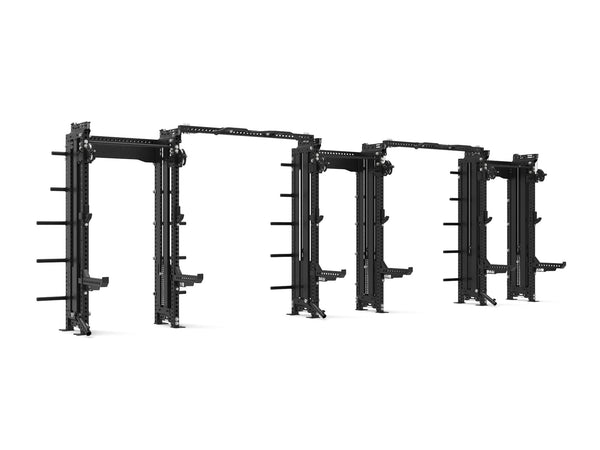 Functional Rack Trainer with 3 squat cells from a low angle