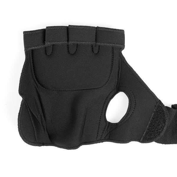 Sweat1000 Gel Speed Wraps by No Sync To Channel Engine offer black adjustable knee support with a cutout for the knee cap. This brace includes Velcro straps and a gel pad for enhanced comfort, crafted from flexible and breathable neoprene material. It's suitable for providing support during physical activities.