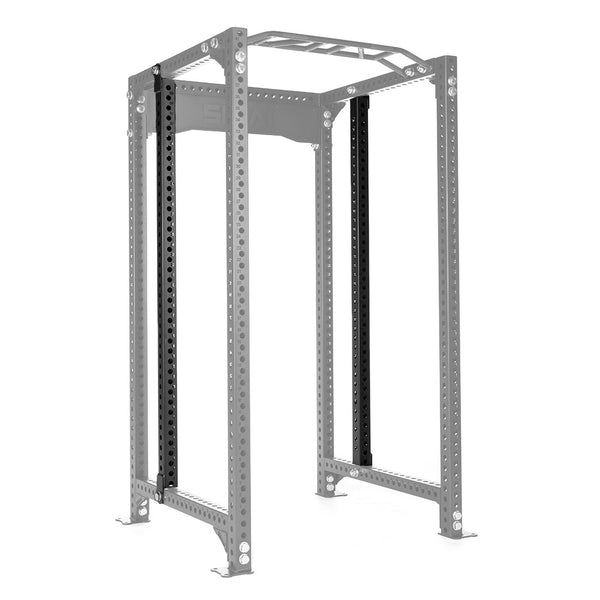 The SMAI Utility Upright - Vanta Series features a white background display, includes multiple holes for adjustable equipment and a top pull-up bar, making it ideal for strength training exercises.