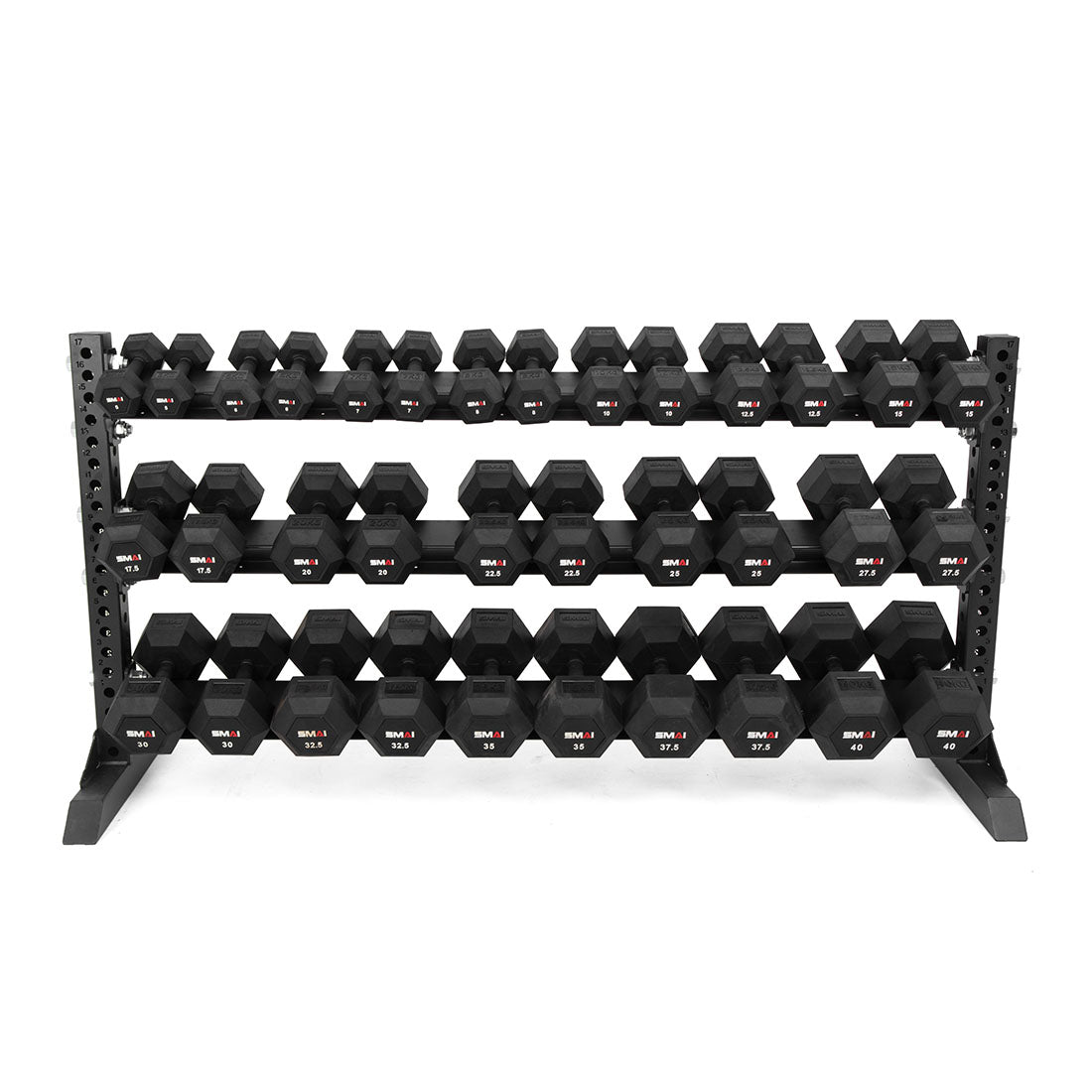 5kg 40kg Rubber Hex Dumbbell Set with Rack Vanta Series SMAI