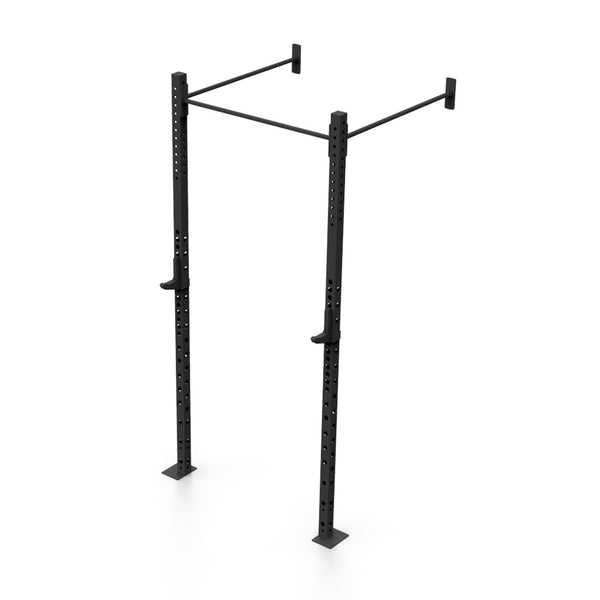 Introducing the Wall Mounted Rig - 1 Squat Cell - X-Frame by No Sync To Channel Engine, a sleek black metal bar made from superior steel. It boasts an innovative modular design with two bars for enhanced functionality.