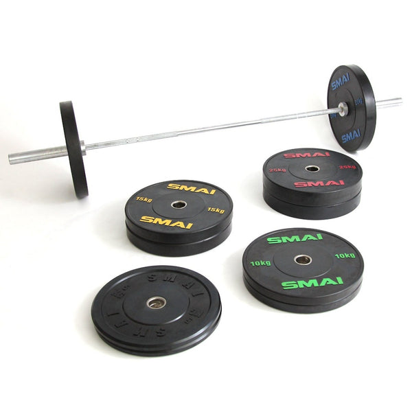 165kg Classic Lifter's Package including 15kg Barbell Weight Set 20kg Bumpers on Barbell